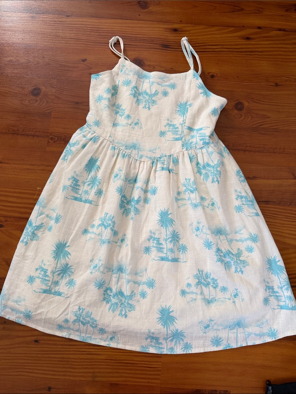 GB girls White Sundress with Light Blue Palm Print